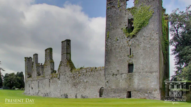 Historic stone castle ruins with ivy, lush green lawns, and serene atmosphere, offering a charming heritage experience.