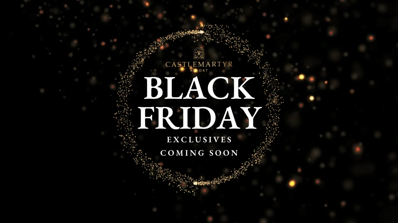 Black background with gold sparkles framing the text: 