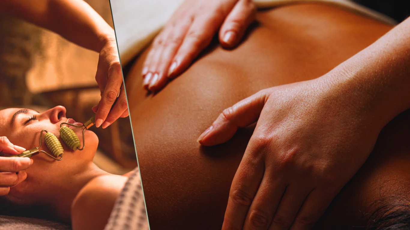 Relaxing spa treatments with a soothing facial and back massage at a luxurious hotel spa, perfect for rejuvenation.