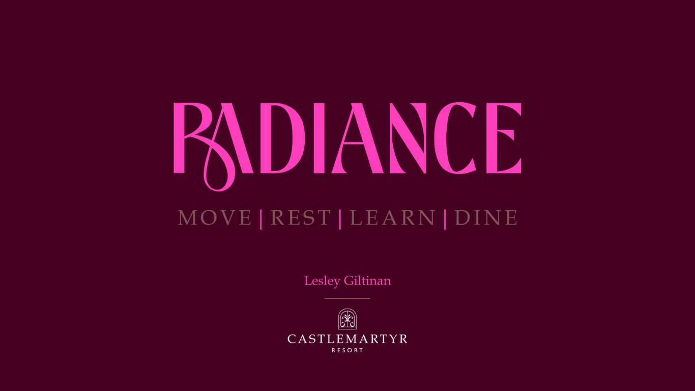 Elegant poster for a Castlemartyr Resort experience, highlighting relaxation, dining, and learning in a luxurious setting.