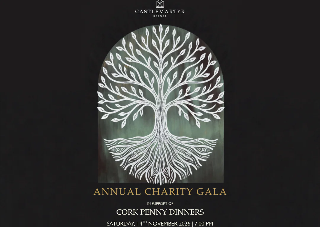 Elegant tree design promoting Castlemartyr Resort's Annual Charity Gala on 14th November 2026.